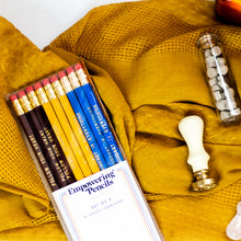 Load image into Gallery viewer, Set of 9 foil engraved pencils in the colors yellow, dark red, and bright blue. Each pencil has a unique quote on the pencil, &quot;Start Somewhere&quot; &quot;Follow Your Heart&quot; &quot;Mindset is Everything&quot;