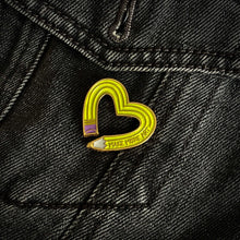 Load image into Gallery viewer, Yellow Pencil Shaped Heart Enamel Pin