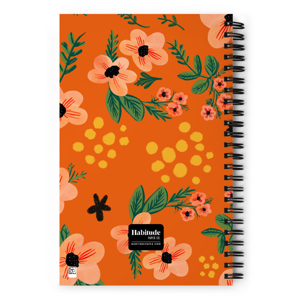 Vintage Florals in Red Wire-bound Spiral notebook, Dot Grid Pages