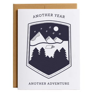 Minimalist Illustrative Birthday Card, Mountains Camping Under the Stars Outdoor Lovers Birthday Card, Another Year Another Adventure Cute Birthday Cards for Him