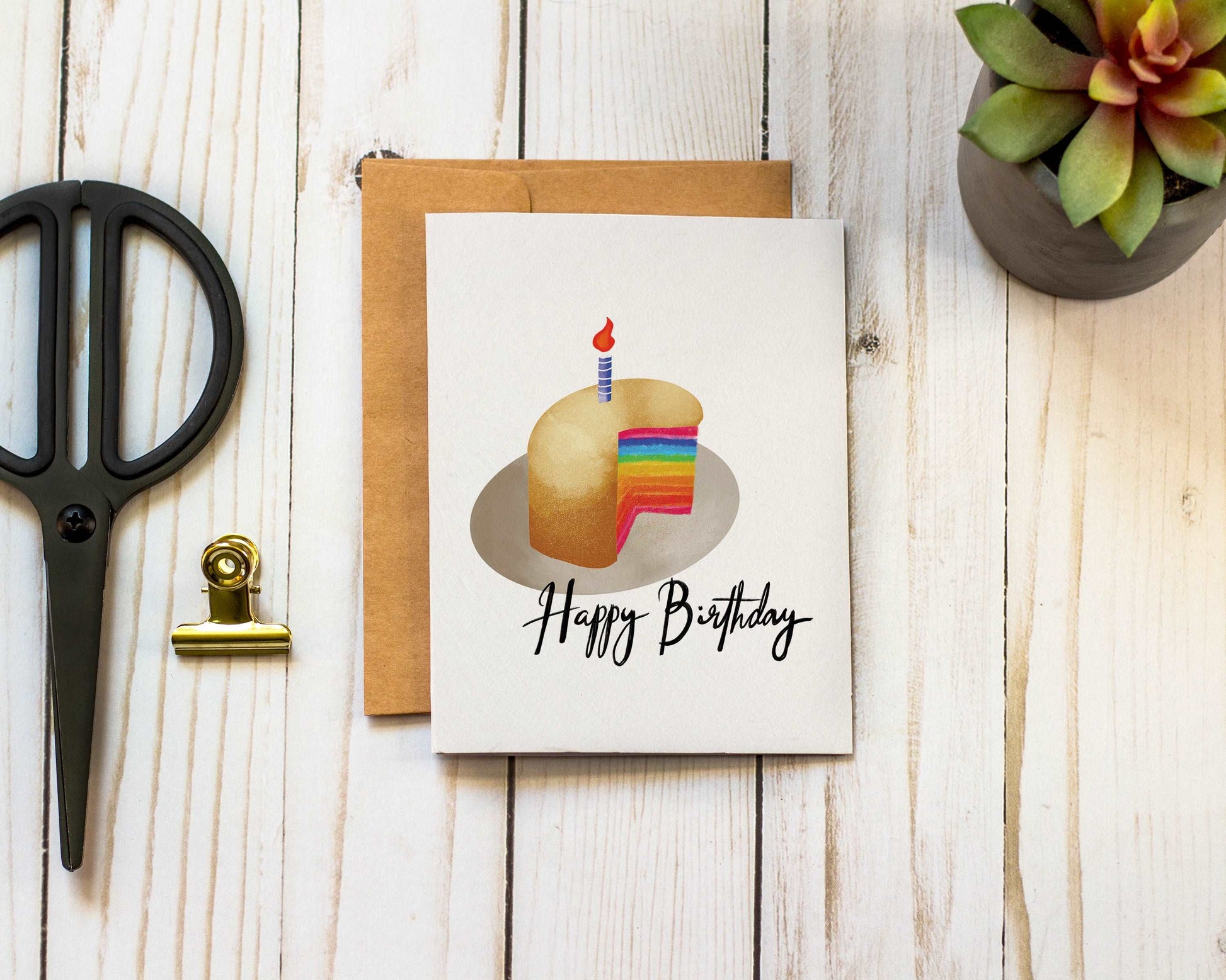 Rainbow Cake Birthday Card - Pride Birthday Card - LGBTQ Birthday Pride Greeting Card