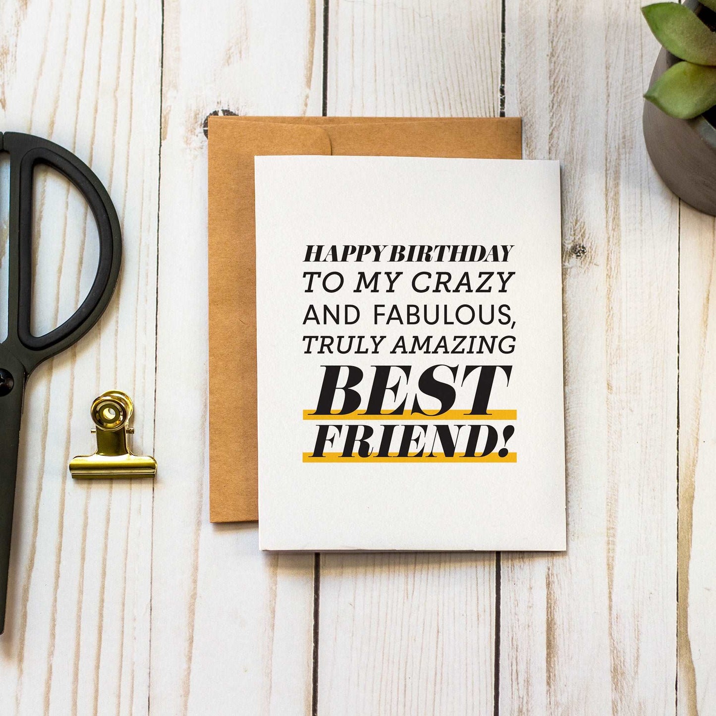 Happy Birthday to My Best Friend - Birthday Card with Kraft Envelope (Blank Inside)