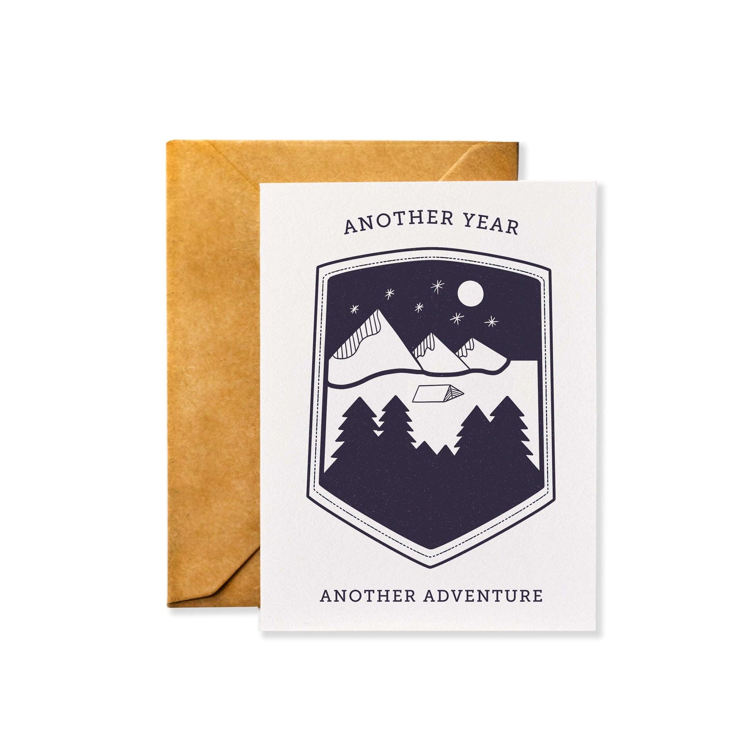 Minimalist Illustrative Birthday Card, Mountains Camping Under the Stars Outdoor Lovers Birthday Card, Another Year Another Adventure Cute Birthday Cards for Him