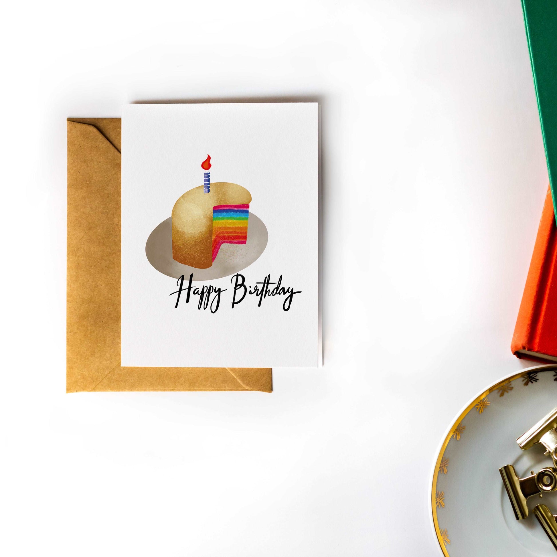 Rainbow Cake Birthday Card - Pride Birthday Card - LGBTQ Birthday Pride Greeting Card