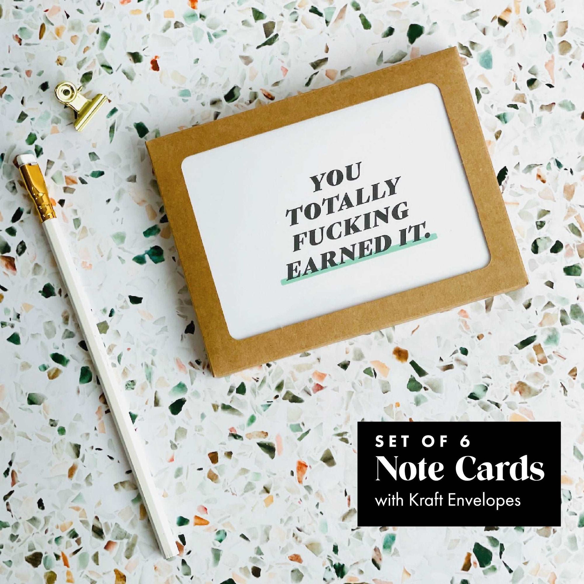 You Totally Fucking Earned It | Set of 6 Boxed Cards Stationery Set