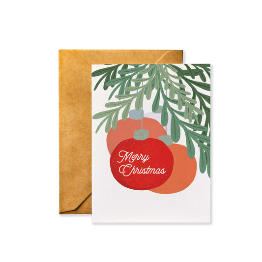 Ornaments under the Christmas Tree - Holiday Card with Kraft Envelope (Blank Inside)