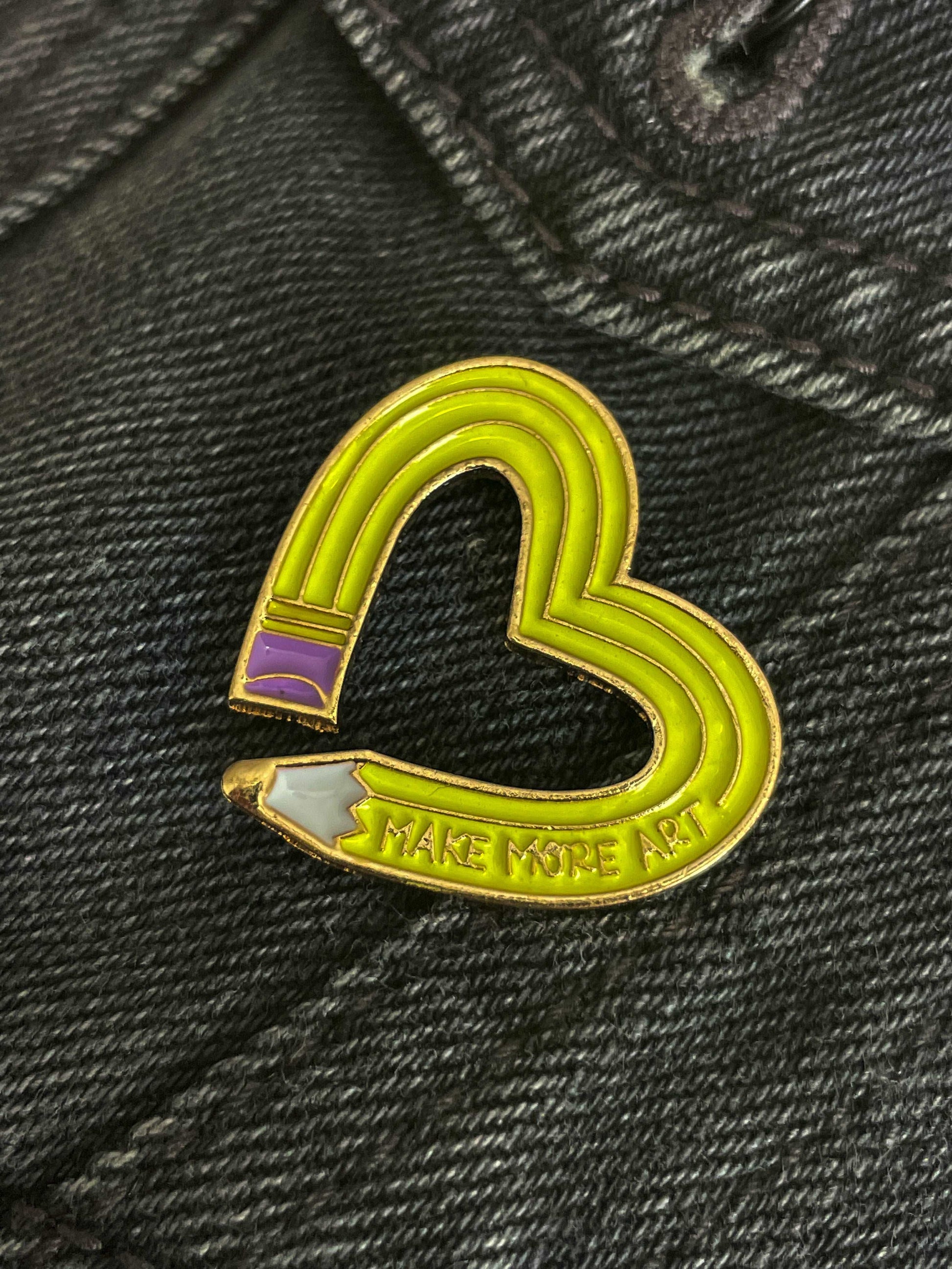 Yellow Pencil Shaped Heart Enamel Pin