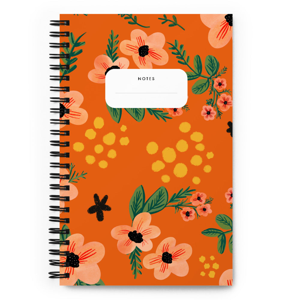 Vintage Florals in Red Wire-bound Spiral notebook, Dot Grid Pages
